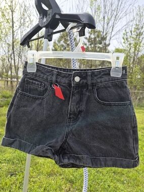 PacSun Black Washed Denim Shorts with Rolled Hem